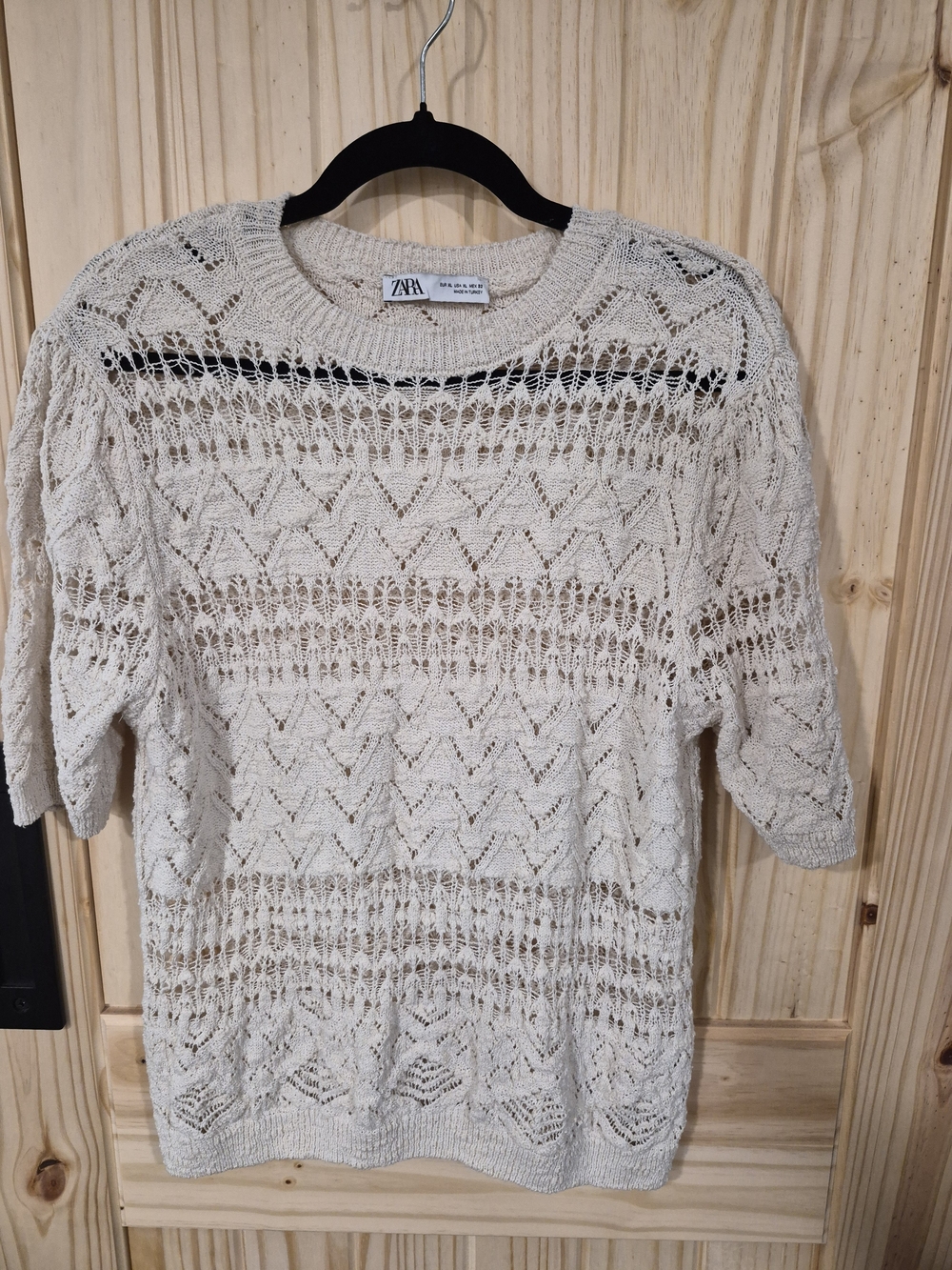 ZARA Cream Open-Weave Short Sleeve Sweater